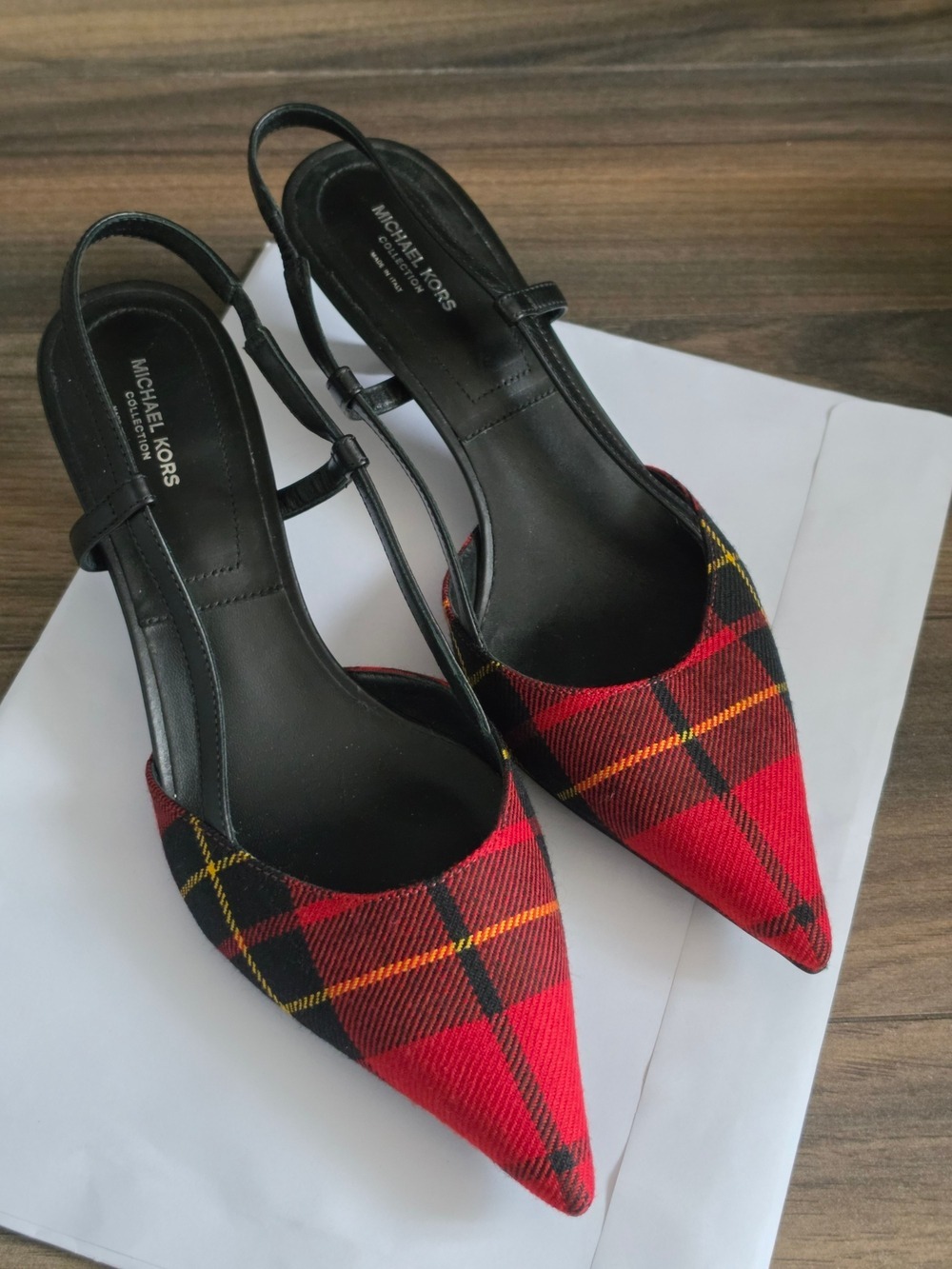 Michael Kors Red Plaid Pointed Slingback Pointed Toes Size 8.5